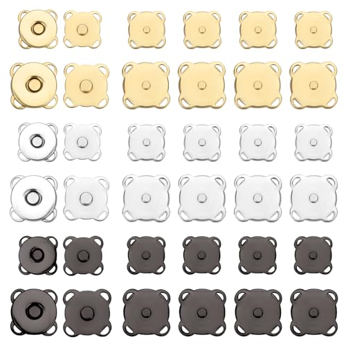 30 Sets Pflaumenfarbene Magnetdruckknöpfe, 14mm & 18mm Magnetknöpfe Magnetischer Metallverschluss Vielseitig Einsetzbar Druckknopf für Geldbörsen Taschen Kleidung (Silber, Gold, Dunkelgrau) von XIHIRCD