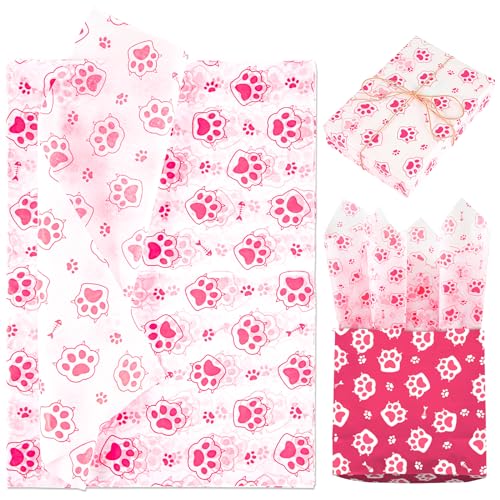 30st Geschenkpapier Katzenpfoten, 35x50cm Süß Seidenpapier zum Basteln Geschenkpapier für Geschenkverpackung Hochzeit Geburtstag Party Basteln (Rosa) von XIHIRCD