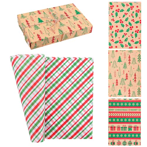 32st Weihnachtsgeschenkpapier, 50x35cm Weihnachtsseidenpapierbögen für Geschenktüten Geschenkpapier für die Feiertage zum Verpacken von Weihnachtsgeschenkboxen Weinflaschen Kunst (4 Stile) von XIHIRCD