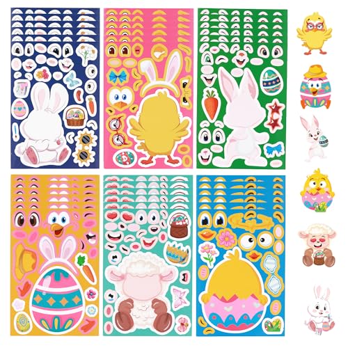 36 Stück Machen Sie Ihre Eigenen Ostern Aufkleber für Kinder, Niedlich Ostern Make a Face Sticker Schaf Küken Hase Bunte Eier Partyspielzeug Ostern Osterkörbchenfüller zum Basteln Geschenke von XIHIRCD