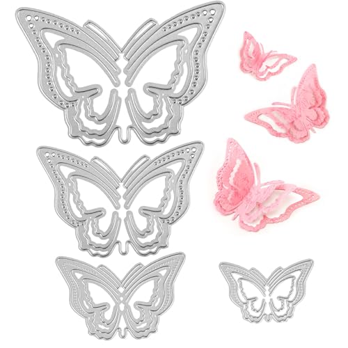 4 St 3D Stanzformen Schmetterling, 2 Stile Metall-Stanzformen für Scrapbooking Schmetterlingsrahmen-Stanzformen Niedliche Schmetterlings-Schablonen für DIY-Kunsthandwerk Dekorative Prägung von XIHIRCD