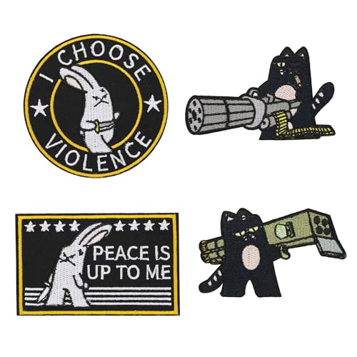 4 Stück I Choose Violence Aufnäher, Lustig, Moral-Aufnäher Tier Stickerei Patches Applikationsaufnäher für Rucksäcke Hundegeschirr Jacken Mützen Westen von XIHIRCD