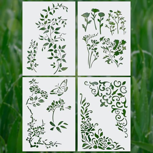 4stk Blattranken Schablonen, 21x29,5cm Weinblatt Vorlage Blumen Schablonen Malschablonen dekorative Schablonen zum Malen auf Holz Zeichnen auf Leinwand Basteln Heimdekoration von XIHIRCD