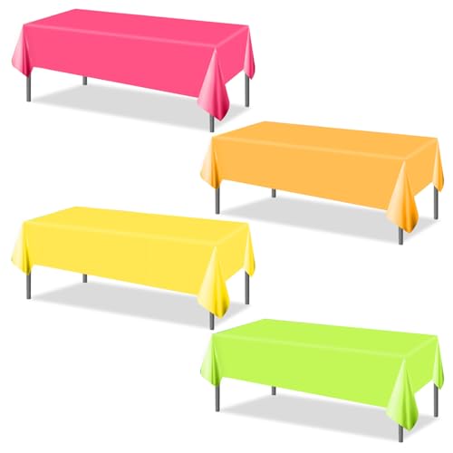 4stk Plastik-Neon-Tischdecke, 137x274cm Einmalgebrauch Bunte Tischdecke Grün Rosa Orange Gelb Rechteckige Tischdecke Fiesta-Partydekorationen für Geburtstage Glow Party von XIHIRCD