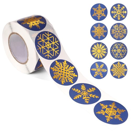 500 Stk Schneeflocken Aufkleber, Beschichtetes Papier mit Folienprägung Weihnachtsschneeflocken Aufkleber 38mm Runde Winter Schneeflocken Aufkleber Weihnachts Aufkleber für Winterdekoration von XIHIRCD