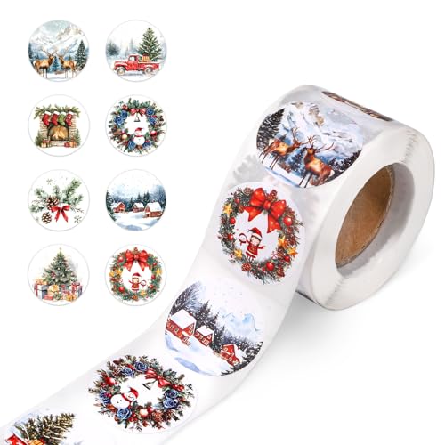 500 Stk Weihnachtsaufkleber, 38mm Weihnachtsetikettenaufkleber Weihnachtsbaum Rentier Weihnachtsmann Vintage Weihnachtsaufkleber 8 Stile Weihnachtsaufkleber zum Basteln Umschlagsiegel von XIHIRCD