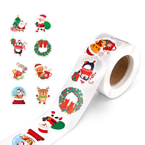 500 Stk Weihnachtsaufkleber, 8 Stile Weihnachtsaufkleber zum Basteln Rentier Weihnachtsmann Weihnachtsstrumpf Weihnachtsumschlagsiegel Beschichtetes Papier Weihnachtsetiketten Aufkleber von XIHIRCD