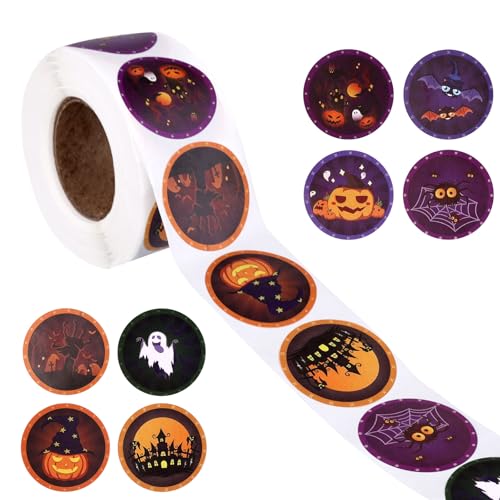 500St Halloween Aufkleber Kinder, 2,5cm Süß Rund Halloween Aufkleberrolle 8 Designs Kürbis Geist Fledermaus Halloween Deko Aufkleber für Scrapbooking Umschläge Partygeschenke von XIHIRCD