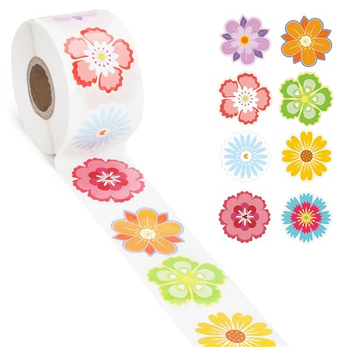 500stk/Rolle Blumenaufkleber für Kinder, 3,8cm, 8 Muster Frühlings-Sommer-Blumenaufkleber Bunt Wasserfest Sonnenbeständig Blumenaufkleber für Sammelalben Wasserflaschen Karten Umschläge von XIHIRCD