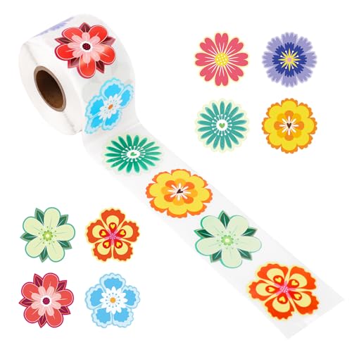 500stk Blumenaufkleber für Kinder, 8 Stile Frühling Blumenaufkleberrolle 3,8cm Bunt Sommeraufkleber für Sammelalben Wasserflaschen Geschenkverpackungen Laptops Natur Partydekorationen von XIHIRCD