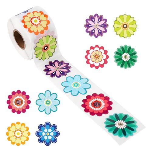 500stk Dekorative Blumenaufkleber, 8 Designs 3,8cm Wasserfest Blumenaufkleberrolle Bunt Frühlings Sommeraufkleber für Kinder Wasserflasche Sammelalbum Klassenbelohnungen Geschenkdekoration von XIHIRCD