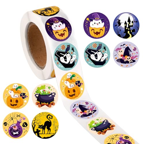 500stk Halloween Aufkleber Kinder, 2,5cm Runde Halloween-Aufkleber mit 8 Mustern Süß Halloween Deko Aufkleber Halloween-Dekoration für Sammelalbum Umschlag Partygeschenk(A-Stil) von XIHIRCD