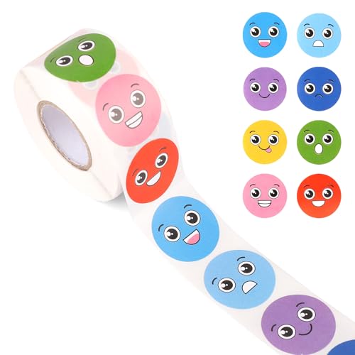 500stk Kleine Smiley-Aufkleber für Kinder, 25mm Rund Smiley-Aufkleberrolle 8 Stile Süß Winzig Happy-Face-Anreizaufkleber für Belohnungstafel Klassenzimmer Lehrer von XIHIRCD