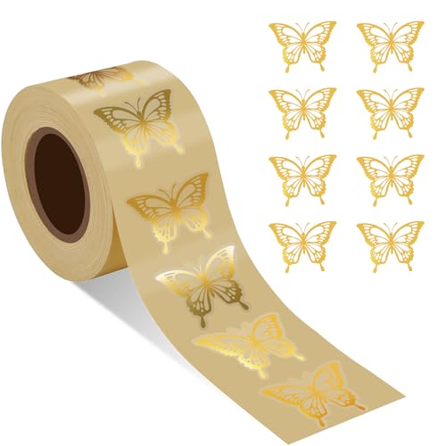 500stk Umschlag Aufkleber Hochzeit, 4x3cm Gold Schmetterlings-Umschlagsiegelaufkleber Selbstklebend Schmetterling Aufkleber für Einladungskarten Geschenkboxen Hochzeitsgeschenke von XIHIRCD