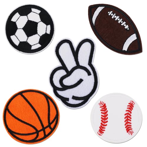 5stk Stickaufnäher mit Sportball-Logo, Sport Aufnäher Vliesstoff und Polyester zum Aufbügeln in Baseball- Fußball- und Basketballform Fußball-Aufnäher Aufbügeln für Hüte Schuhe Taschen von XIHIRCD