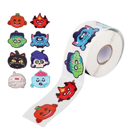 600 Stück Aufkleber Halloween Kürbis, 3,8cm Halloween Aufkleber 8 Designs Kürbisgesicht Aufkleber Halloween Charakteraufkleber für Kinder Partydekorationen von XIHIRCD