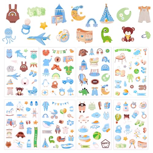 8 Bogen Baby-Jungen-Aufkleber Scrapbooking, Papier Baby-Jungen-Aufkleber Verschiedene Muster Scrapbook-Aufkleber Baby-Jungen Einfach Aufzukleben Scrapbooks Notizbücher Umschläge Dekorationen von XIHIRCD