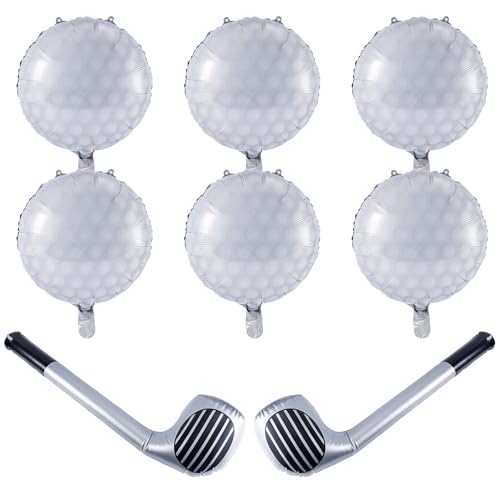 8stk Golfgeburtstagsparty-Dekorationen, 6 Stück 45cm Große Golfballballons mit 2 Stück Großer Aufblasbarer Golfschläger Lustig Foliensportballons Golfparty-Zubehör von XIHIRCD