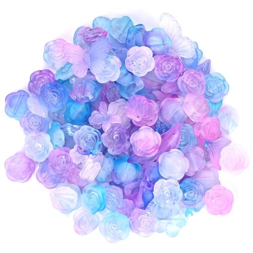 Acrylperlen, 100g Acrylperlen Sortiert Blume Schmetterling Schleife Perlenanhänger Ästhetische Perlen für Armbänder Halskette Handykette Schmuckherstellung DIY Basteln (Gemischte Stile) von XIHIRCD