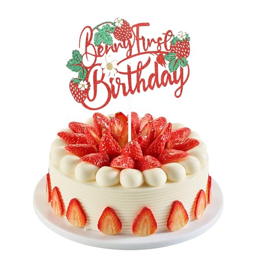 Beeren Erster Geburtstag Kuchen Topper, Obst Thema Kuchen Topper mit Erdbeere und Blume Geburtstagsfeier Dekorationen von XIHIRCD