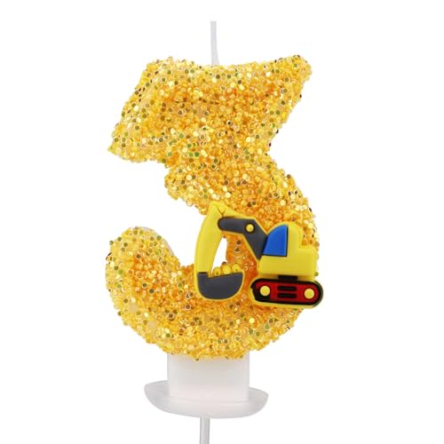 Construction Birthday Candle, Truck Candles Yellow Construction Cake Topper Decorations for Boys Birthday Party Supplies (Number 3) von XIHIRCD