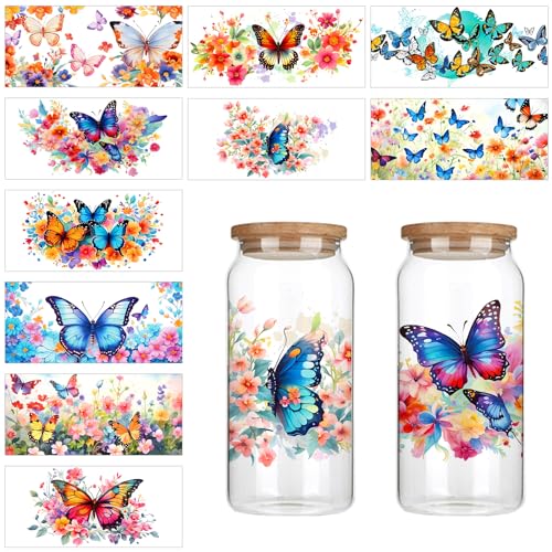 Cup Wraps, 10 Stück Cup Wraps für Glasbecher Schmetterling und Blume Transfer Aufkleber Aufbügel Aufkleber für Tassen Möbel Holz DIY Handwerk von XIHIRCD