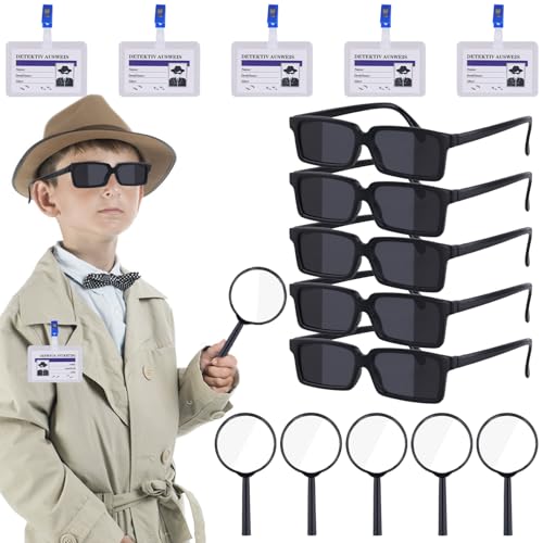 Detektiv Party Gefälligkeiten, 15pcs Detective Set Brille Lupe Namensschild Geheimagent Kind Detektivspiel Kit Escape Room Party Gefälligkeiten Detektiv Set Kinder von XIHIRCD