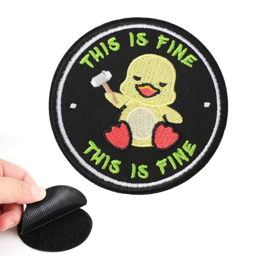 Enten Morale Patch, 7,5cm This Is Fine Patch Enten Gestickte Patches Funny Meme Patch Klett Niedliche Applikations Patches mit Magischer Kleberückseite für Hüte Rucksäcke Jacken Jeans von XIHIRCD