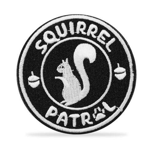 Squirrel Patrol Aufnäher, Magischer Kleber Bestickter Eichhörnchen-Aufnäher mit Klettverschluss Eichhörnchen-Aufnäher zum Aufnähen für Rucksäcke Hüte Hundewesten Hundegeschirre(Schwarz, Weiß) von XIHIRCD