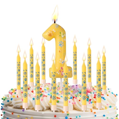 Zahlen Geburtstagskerzen, Geburtstagskerzen mit Hundemotiv mit 12 Geraden Kerzen Happy Birthday-Kuchenaufsätzen Party-Dekorationszubehör für Haustiere für Jungen und Mädchen (1) von XIHIRCD