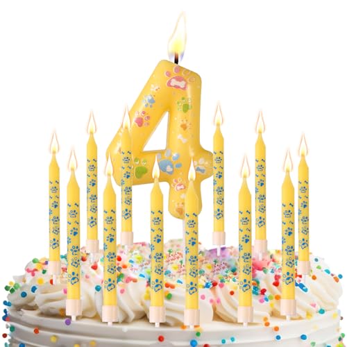 Zahlen Geburtstagskerzen, Geburtstagskerzen mit Hundemotiv mit 12 Geraden Kerzen Happy Birthday-Kuchenaufsätzen Party-Dekorationszubehör für Haustiere für Jungen und Mädchen (4) von XIHIRCD