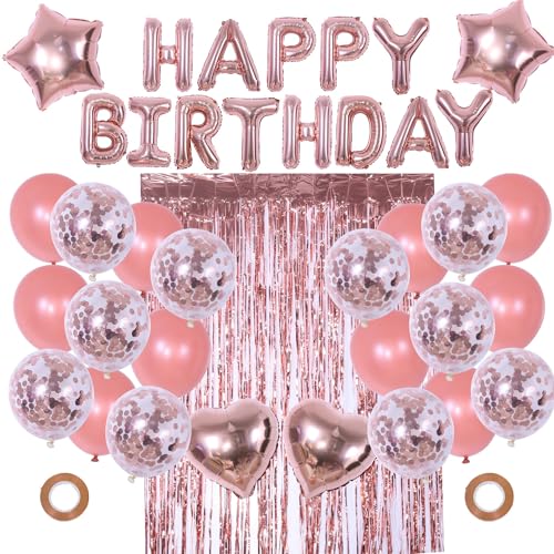 30Pcs Happy Party Supplies Rose Gold Liebe Stern Folie Ballon Rose Gold Folie Fringe Hintergrund Rose Gold Dot Ballon Party Dekoration (Rose) von XIIULANGS