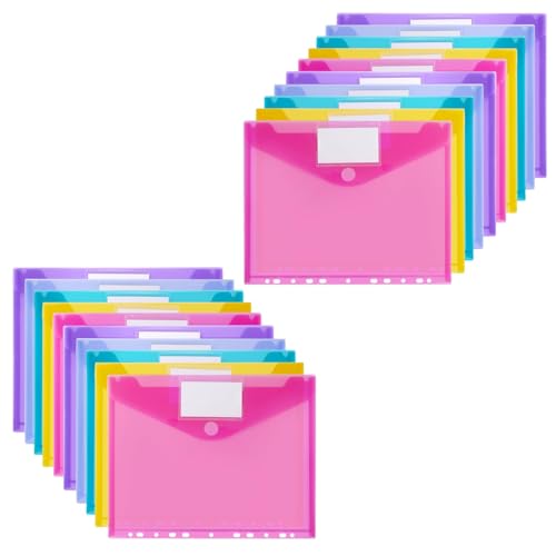 XIKAYA Document Wallet A4 Filing - Pack of 20 Document Folders A4 with 11 Hole Edge Velcro Closure and Label Pocket - Waterproof Folder for Documents Organisation (5 Colours) von XIKAYA