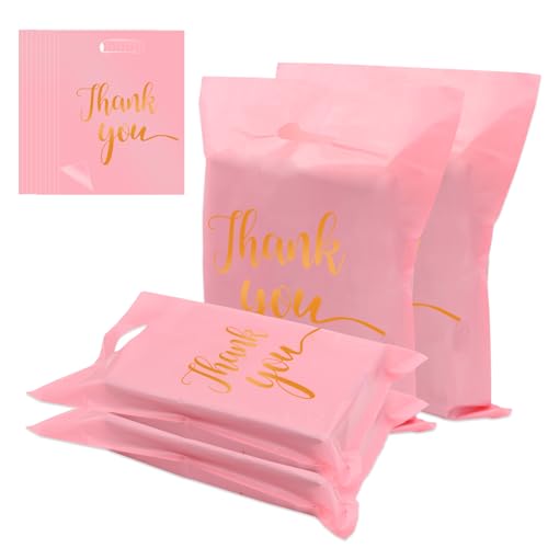 Sacchetti regalo 100 Pack, sacchetti postali di plastica neri, sacchetti di ringraziamento portatili, borse di merchandise per piccole imprese, sacchetti autoadesivi Goody per matrimoni (Pink) von XIMKONTER