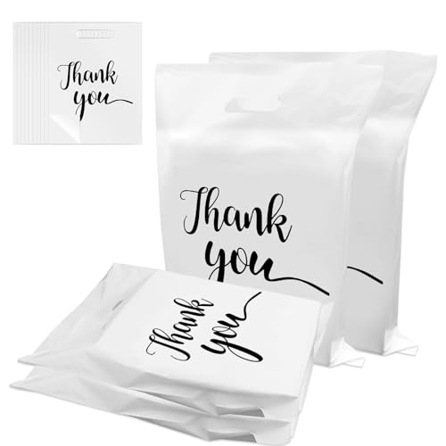 Sacchetti regalo 100 Pack, sacchetti postali di plastica neri, sacchetti di ringraziamento portatili, borse di merchandise per piccole imprese, sacchetti autoadesivi Goody per matrimoni (White) von XIMKONTER