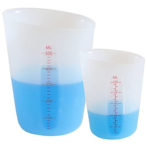 Silikon Messbecher Krüge, 500ml/250ml Epoxidharz Mischbecher mit Skala Clear, Silicone Measuring Cups für Epoxidharz Gießformen, DIY Handmade, Basteln, Labor, Küche (2) von XIMUHO