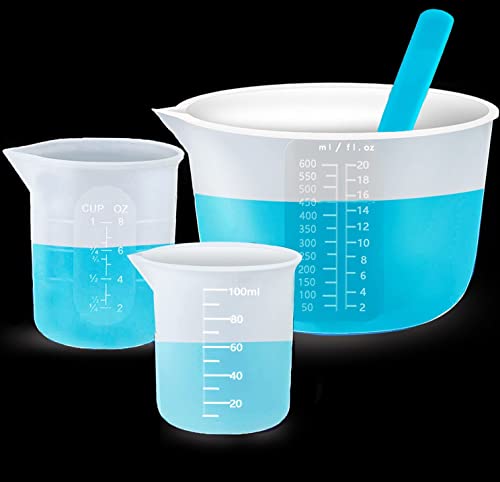 3 große Silikon-Messbecher, 600 ml & 250 ml & 100 ml, wiederverwendbare Antihaft-Silikon-Mischbecher für Epoxidharz, Schmuckherstellung von XIMUHO