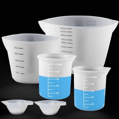 6 Stück Silikon Messbecher Krüge, 500ml/250ml/100ml/15ml Epoxidharz Mischbecher mit Skala Clear, Silikon becher Set für Epoxidharz von XIMUHO