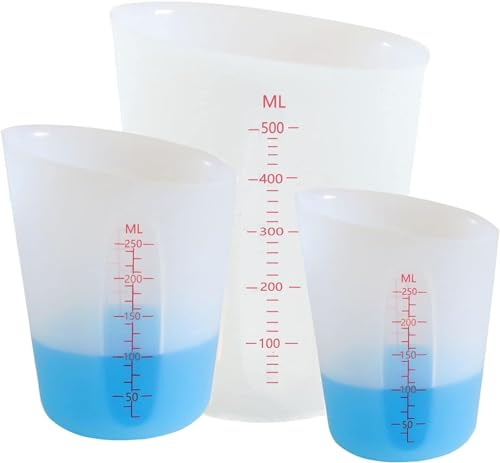 Silikon Messbecher Krüge, 500ml/250ml Epoxidharz Mischbecher mit Skala Clear, Silicone Measuring Cups für Epoxidharz Gießformen, DIY Handmade, Basteln, Labor, Küche (3) von XIMUHO