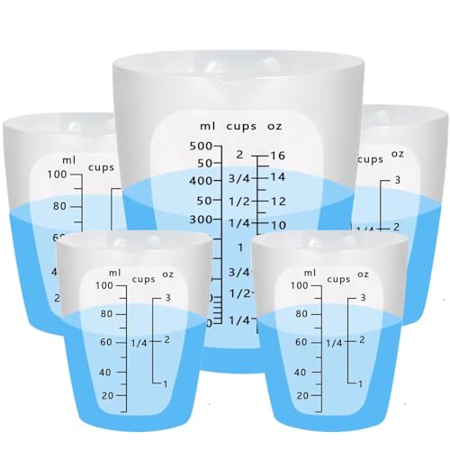 XIMUHO Silikon-Messbecher, 5 Stück Silikonbecher zum Mischen von Epoxidharz, 500 und 100 ml, wiederverwendbares Harzzubehör für Formen, Schmuckherstellung von XIMUHO
