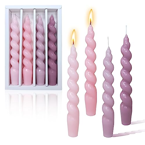 Handgefertigte Kegel Spirale Kerzen Natürliche Paraffin Farbverlauf Rosa Elegantes Design für Home Dekoration Hochzeiten Partys Set von 4 von XINAOBAOLUO