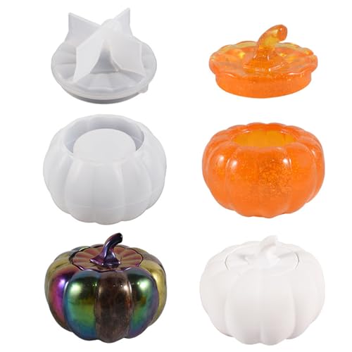 Halloween Kürbis Silikonform Aufbewahrungsbox Mit Deckel, 3D Thanksgiving Silikon Gießform Kürbis, DIY Silikon Gießform Herbst Kürbis Epoxidharz Formen Für Aufbewahrung Dekor Geschenke von XINBAIJI