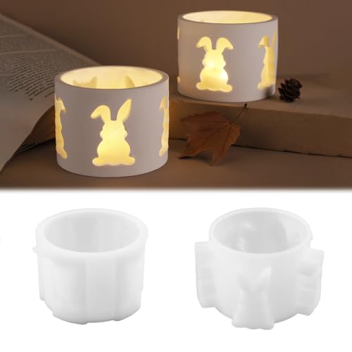 Silikonformen Gießformen Ostern Silikonform Hase, 2 Stück Silikonform Hase Ostern Silikon Gießform Kerzenhalter, Osterhase Kerzenhalter Form Für DIY Teelichthalter Ostern Deko (Hase A) von XINBAIJI