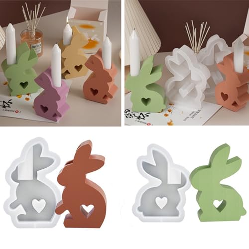 Silikonformen Gießformen Ostern Silikonform Hase, 3D Kaninchen Silikon Gießform Set Kerzenhalter Hasenform Für Ostern, Osterhase Silikonform Für DIY Osterdeko Handwerk Ostergeschenke (Set A) von XINBAIJI