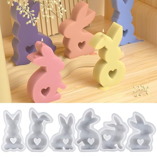 Silikonformen Gießformen Ostern Silikonform Hase, 3D Kaninchen Silikon Gießform Set Kerzenhalter Hasenform Für Ostern, Osterhase Silikonform Für DIY Osterdeko Handwerk Ostergeschenke (Set B) von XINBAIJI