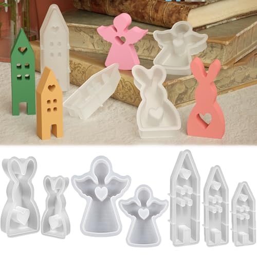 Silikonformen Gießformen Ostern Silikonform Hase, 3D Kaninchen Silikon Gießform Set Kerzenhalter Hasenform Für Ostern, Osterhase Silikonform Für DIY Osterdeko Handwerk Ostergeschenke (Set C) von XINBAIJI