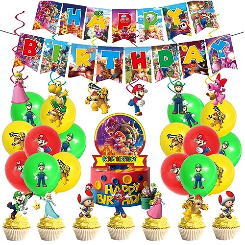 14pcs Game Character Birthday Party Decoration, XINBOHUI-Anime Doll Set Happy Birthday Banner Bunting Cake Decoration Boy Girl Birthday Baby Shower Decoration von XINBOHUI