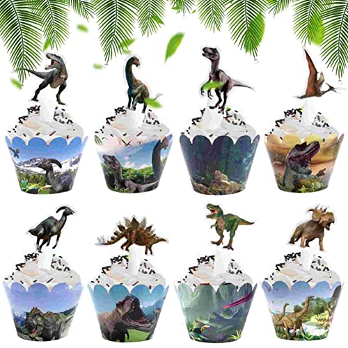 48 Stück Dino Tortendeko Dinosaurier Cupcake Toppers Set Dino Cupcake Wrappers Papier Dino Cupcake Wrappers Papier für Geburtstag Party Kuchen Dekoration Supplies. (A) von XINCHEN