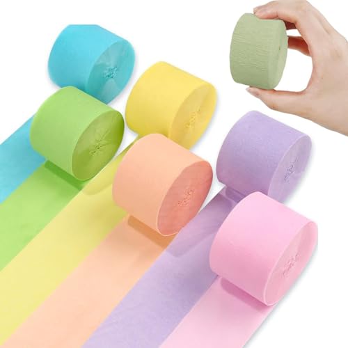 XINCHENG Krepppapier, 6 Rollen, Papier-Luftschlangen, Party-Luftschlangen, 6 Farben, 4,5 cm x 25 m, Papierbastelkrepp für Geburtstagsdekorationen, Partydekorationen, Hochzeitsdekorationen von XINCHENG