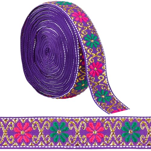 Vintage Jacquardband, Besätze for dekorativen Nähen, 7 m Band, 22 mm breit, Blumenmuster im ethnischen Stil(Indigo) von XINCXIN